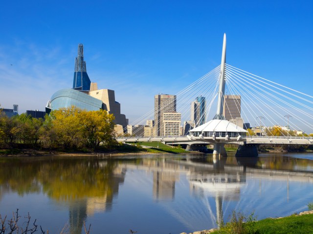 Provencher Bridge and Winnipeg skyline