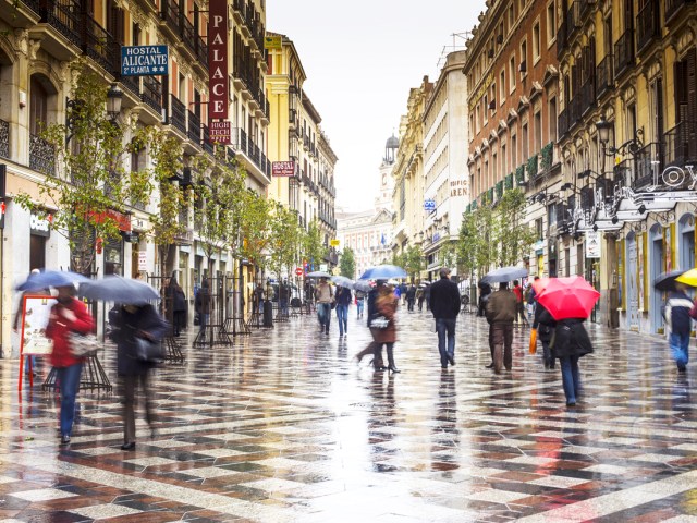 Pedestrian street on rainy day