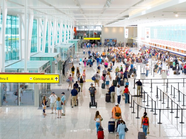 Busy airport concourse, seen from above