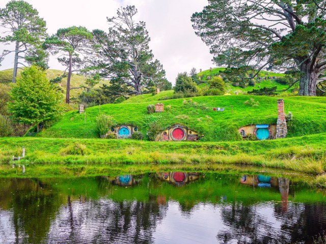 Recreated "hobbit" homes based on the popular book series in Hobbiton, New Zealand