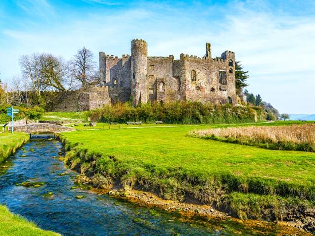 River and castle ruins in Great Britain