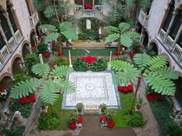 Interior courtyard at Isabella Stewart Gardner Museum in Boston, Massachusetts, seen from above