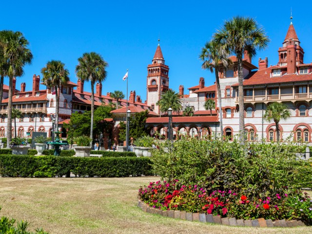 Grounds and exterior of Ponce de León Hotel in St. Augustine, Florida