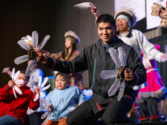 Traditional Alaska Native dancers performing