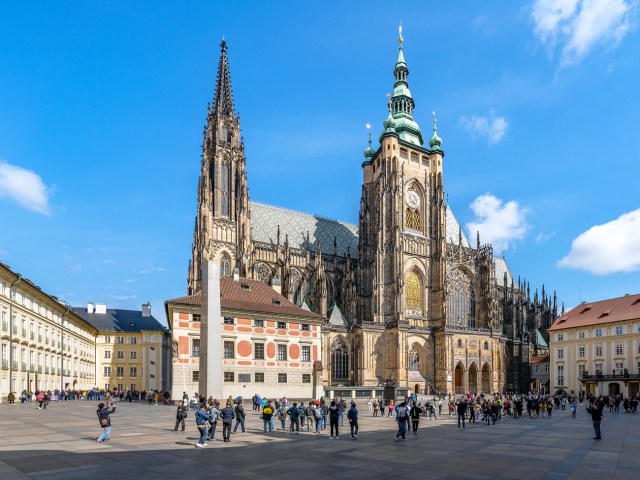 Tourists in front of Prague Castle in Prague, Czech Republic