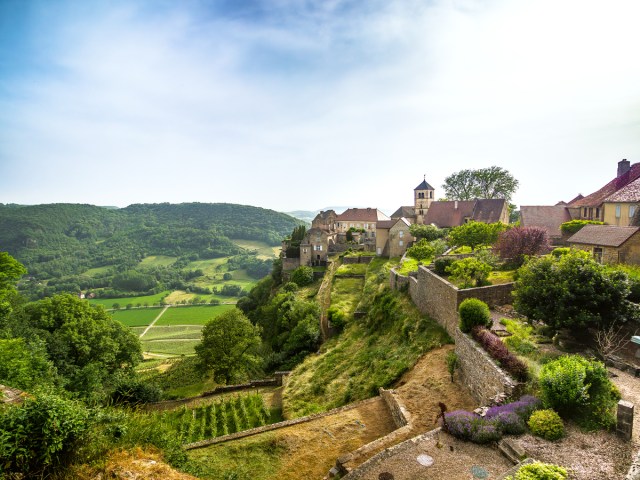 Medievial old town of Château-Châlo overlooking French countryside