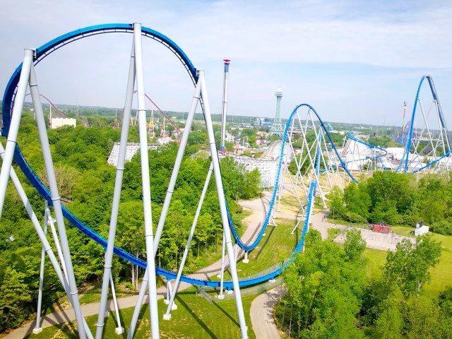 Aerial view of Orion roller coaster at Ohio's Kings Island amusement park