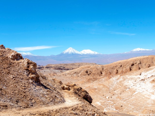 Mountainous, lunarlike landscape of Valle de la Luna in Chile