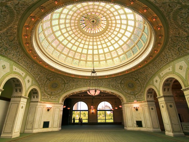 Stained glass domed ceiling at the Chicago Culture Center