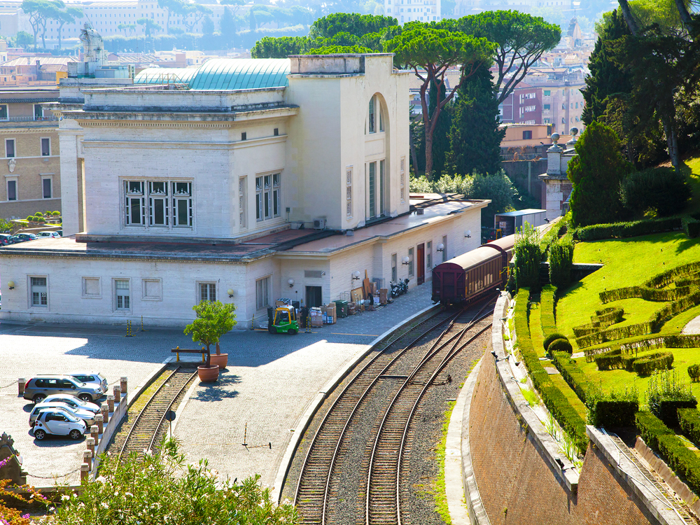 View of the Vatican Railroad with cityscape of Vatican City