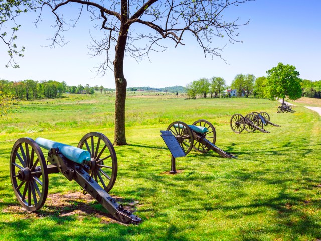 Cannons on historic Gettysburg battlefield in Pennsylvania 