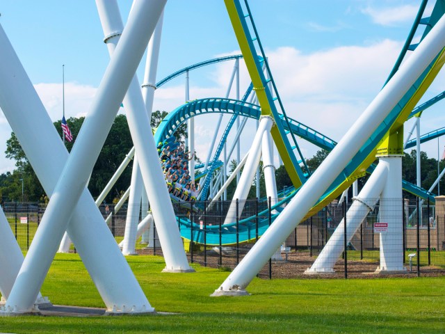 Riders on Fury 325 at Carowinds amusement park in South Carolina