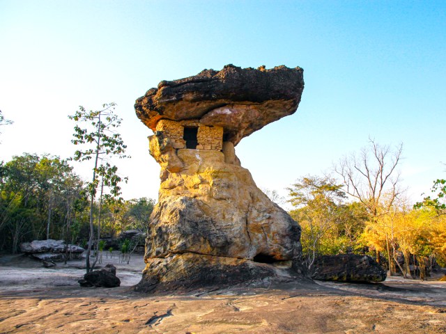 Unusual rock formation at Phu Phrabat World Heritage Site in Thailand
