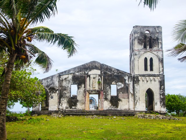 Abandoned church in village of Falealupo on Savai’i Island, Samoa