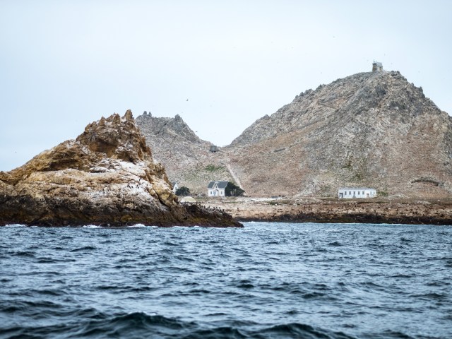 Homes on the rugged Farallon Islands near San Francisco, California