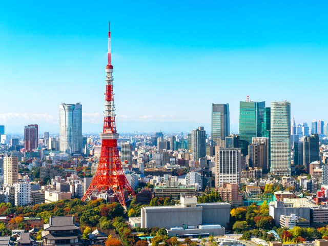 Tokyo Tower and other skyscrapers in Tokyo, Japan