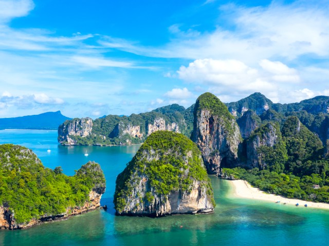 Aerial view of Phra Nang Beach and islands off the coast of Krabi, Thailand