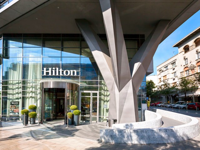 Entrance to a Hilton hotel