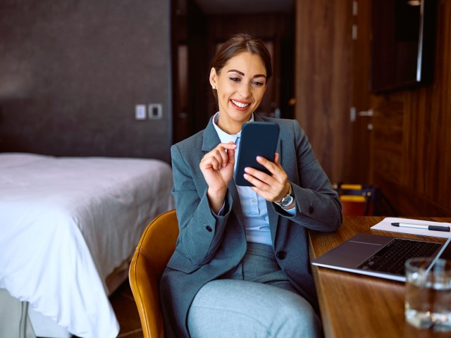 Guest working in hotel room