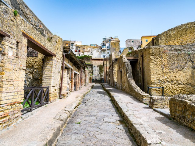 Stone ruins in Herculaneum, Italy