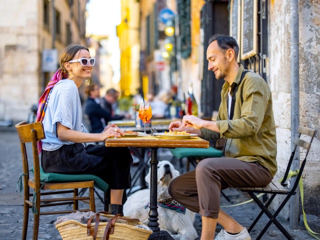 Couple dining alfresco