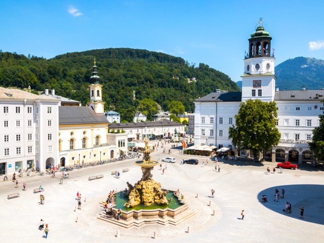 Aerial view of central platz in Salzburg, Austria