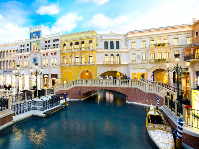 Shops and replica Venice canal at the Venetian in Las Vegas, Nevada