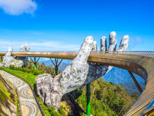 Golden Bridge in Vietnam, supported by giant stone hands