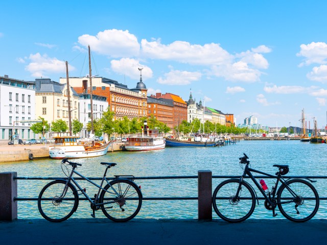 Bikes along the waterfront of Helsinki, Finland