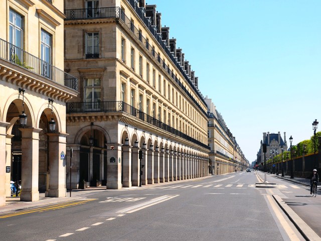 Empty Rue de Rivoli in Paris, France