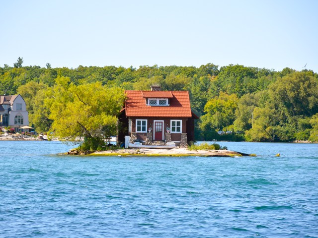 Small red-roofed house on Hub Island, New York