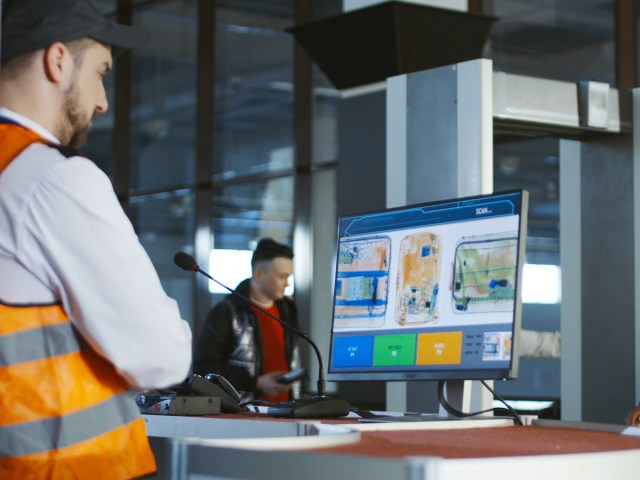 Airport security agent viewing X-ray scan