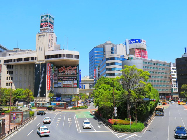 Yokohama Station in Japan surrounded by high-rise buildings