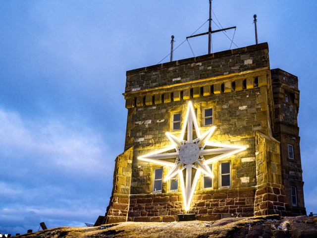 Star lit on Cabot Tower in St. Johns, Newfoundland and Labrador