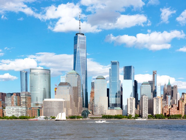 One World Trade Center towering above buildings of Lower Manhattan, New York City