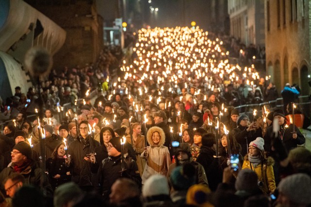 Torchlight procession for Hogmanay in Edinburgh, Scotland