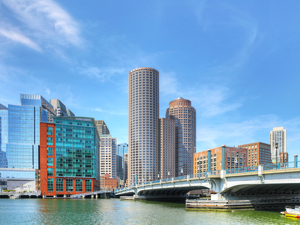 View of the Boston Harbor and skyline