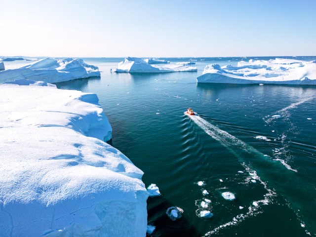 Aerial view of Ilulissat Icefjord in Disko Bay, Greenland