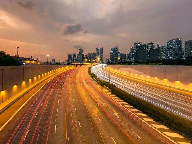 Time-lapse view of the Marina Coastal Expressway in Singapore at night