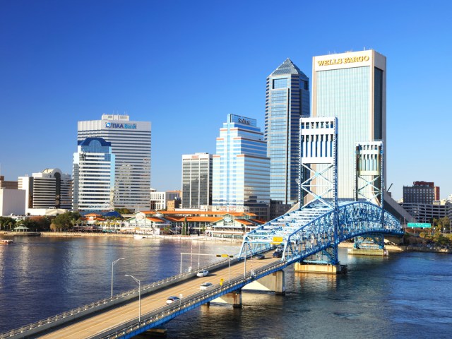 Bridge to downtown Jacksonville, Florida, seen from above