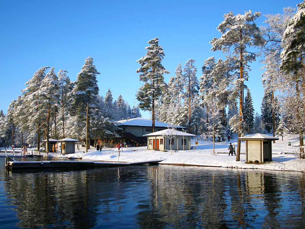 Snowy lakeshore in Finland