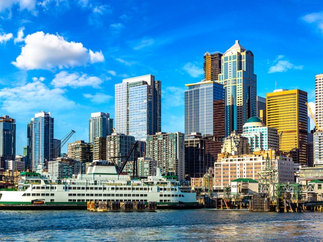 Ferry docked in downtown Seattle, Washington