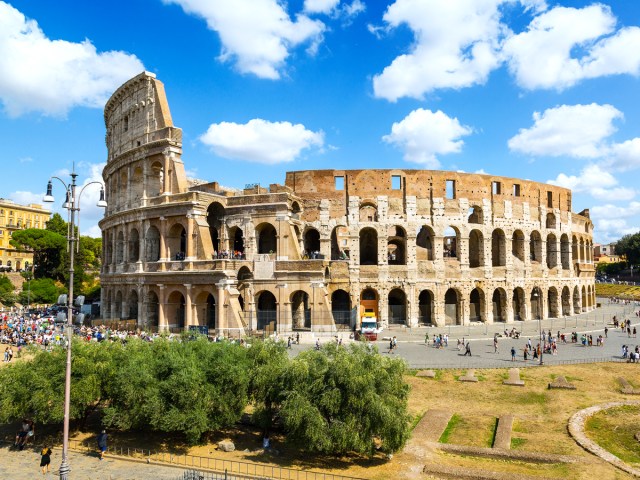 Tourists around the Colosseum of Rome, Italy