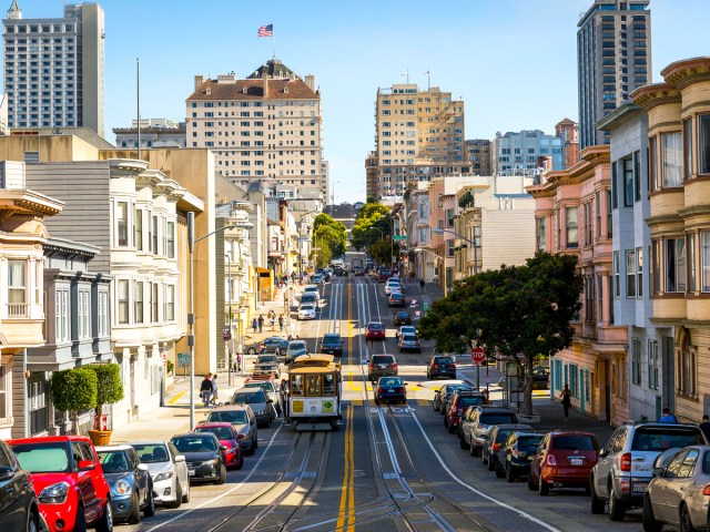 Streetcar on streets of San Francisco, California