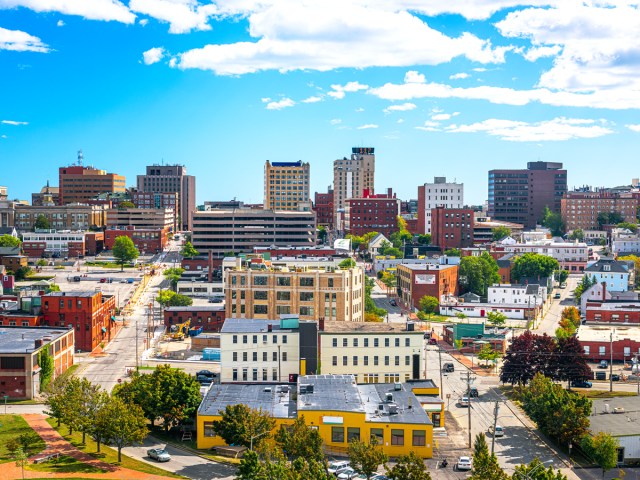 Cityscape of Portland, Maine, seen from above