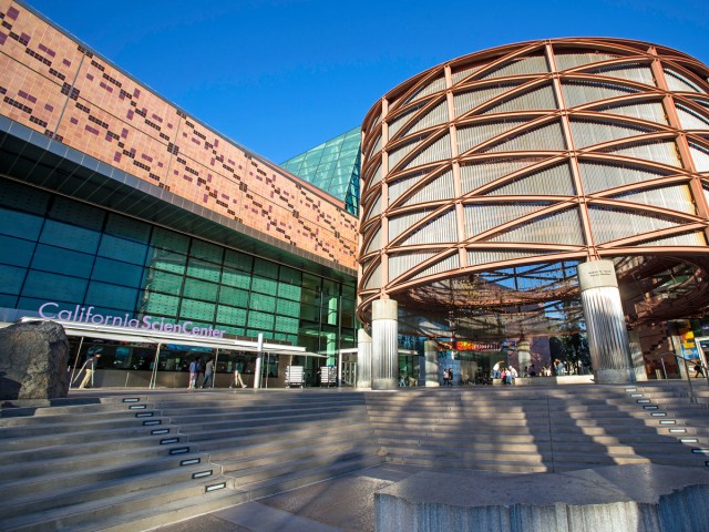 Steps leading to entrance of California Science Center in Los Angeles, California