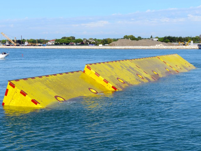 Yellow floodgates of the Venice Tide Barrier