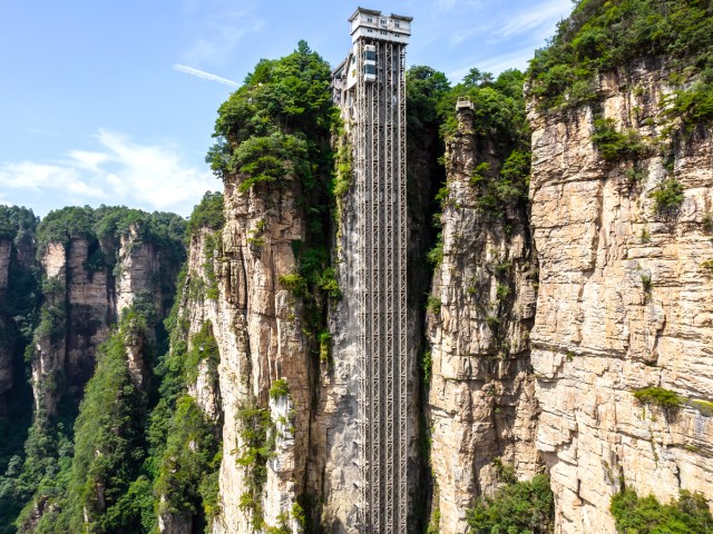 Bailong Elevator built on vertical mountainside in China