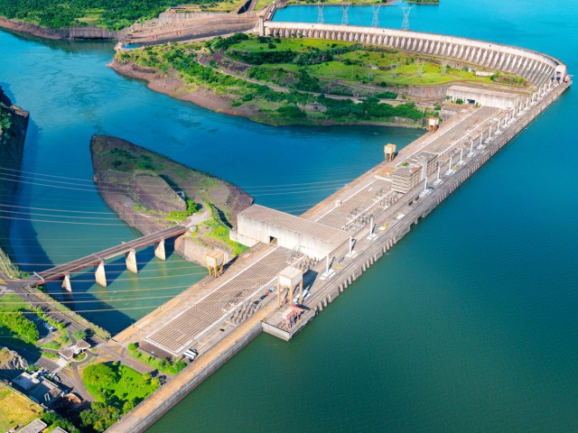 Itaipu Dam on the border of Brazil and Paraguay, seen from above