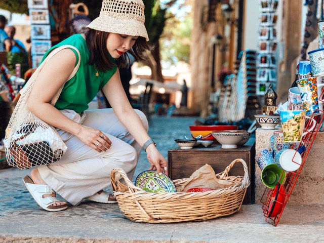 Vacationer shopping for souvenirs